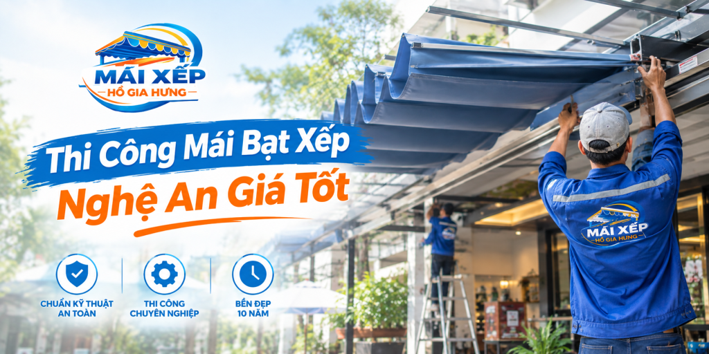 Thi công mái bạt xếp nghệ an giá tốt